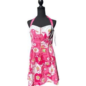 Lilly Pulitzer Pink Green and White halter mini Dress size 12